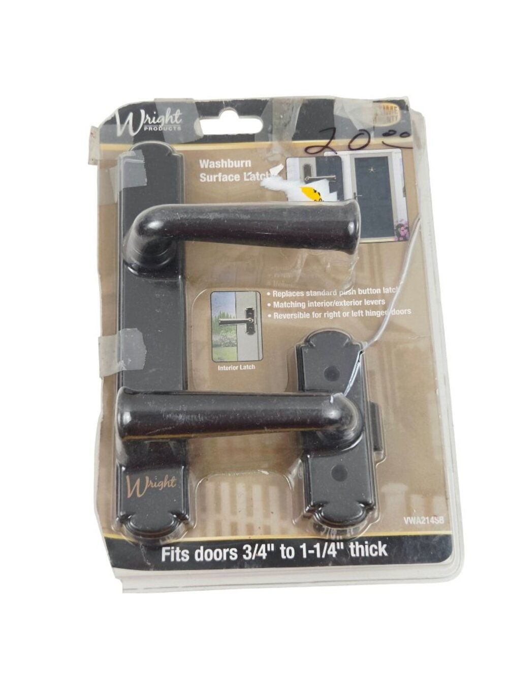 Wright Products Washburn Surface Latch Black Finish Reversible Lever Design